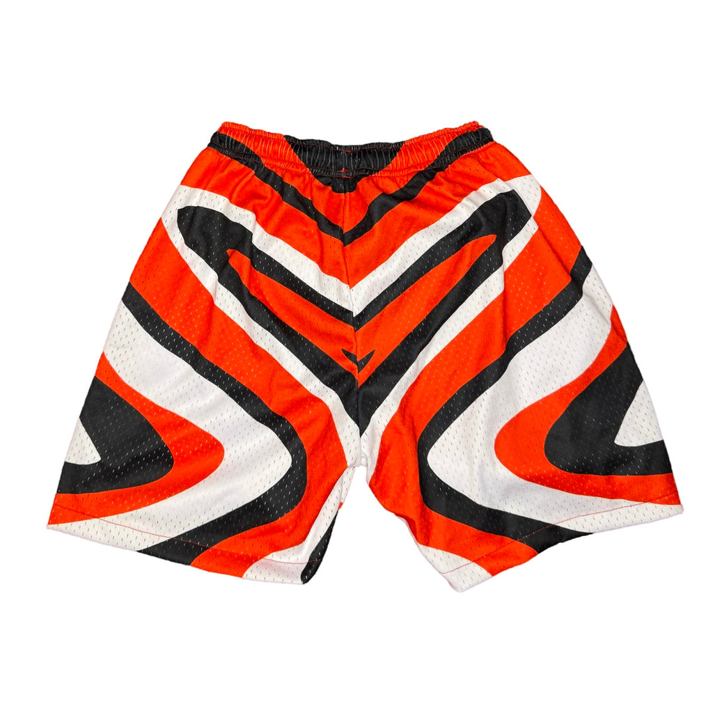 Rollin” Distressed Embroidery Mesh Shorts (Red/Black)