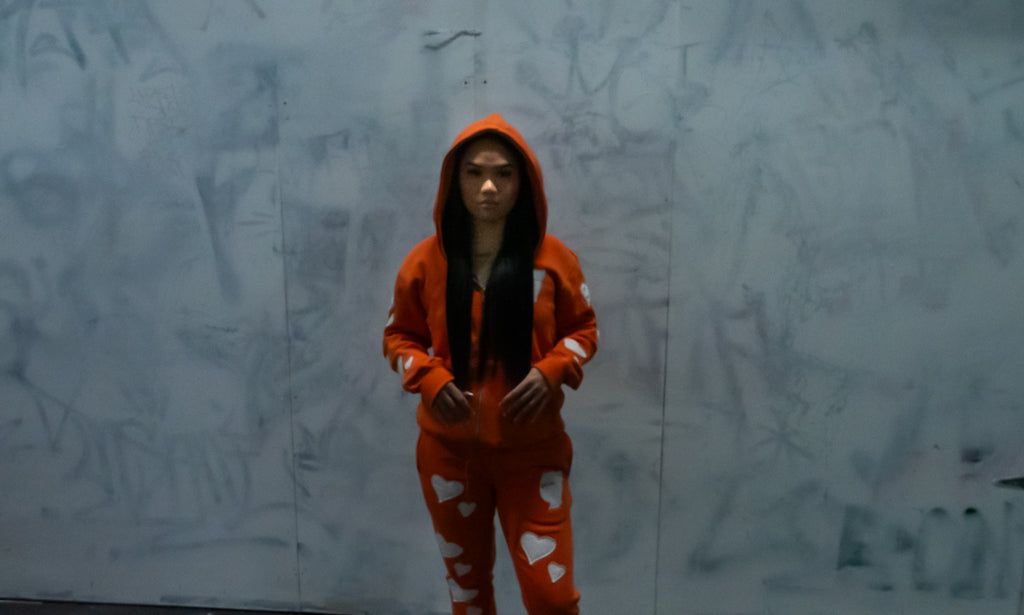 Rollin” Peach Panther Distressed SweatSuit