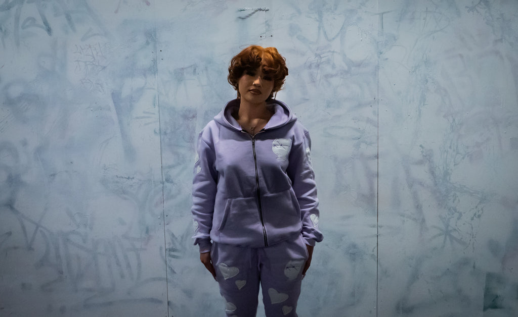 Rollin” Female Panther Distressed SweatSuit (Pastel Purple)