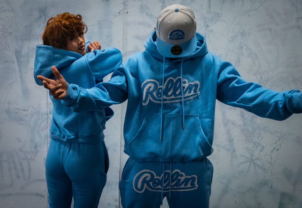 Rollin” OG Distressed SweatSuit (Baby Blue)