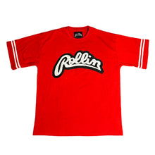 Load image into Gallery viewer, Rollin” Red Distressed Embroidery Shirt (Red And White)
