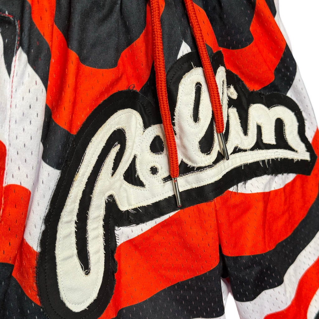 Rollin” Distressed Embroidery Mesh Shorts (Red/Black)