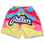 Rollin” Distressed Embroidery Mesh Shorts (Turquoise)
