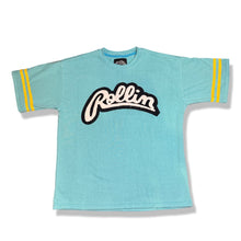 Load image into Gallery viewer, Rollin” Distressed Embroidery Shirt (Turquoise)
