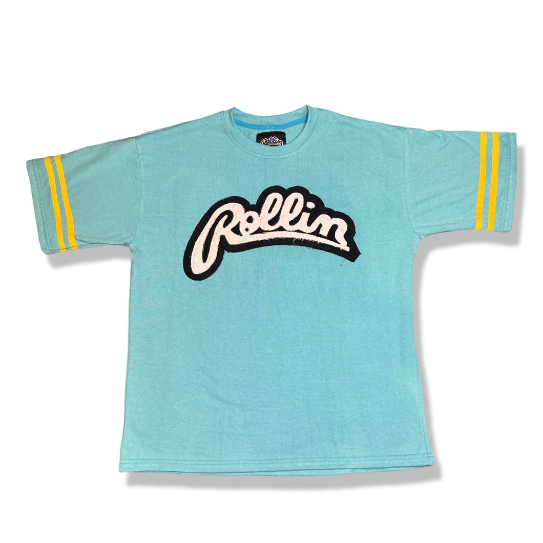 Rollin” Distressed Embroidery Shirt (Turquoise)