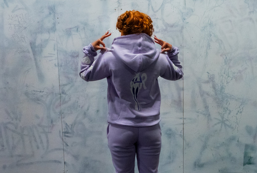 Rollin” Female Panther Distressed SweatSuit (Pastel Purple)