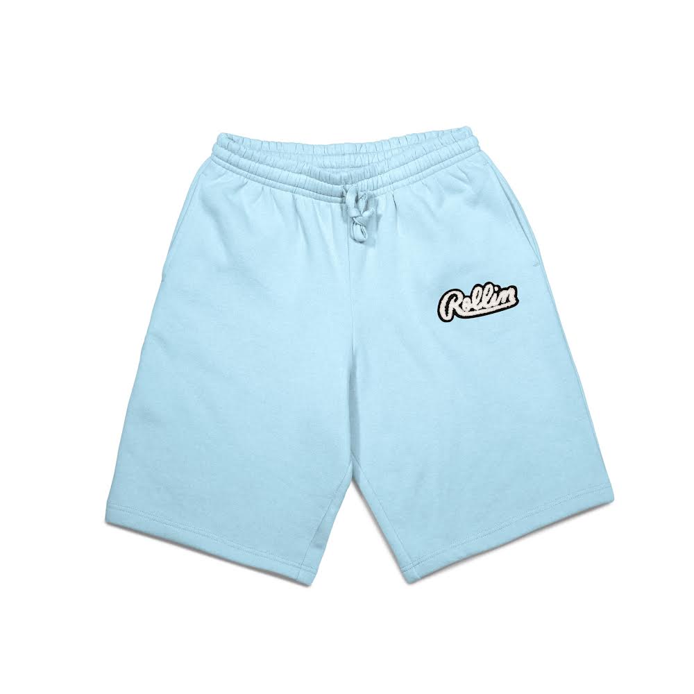 Rollin “ Clear Chenille Patch ” Heavy Fleece Shorts (Baby Blue)