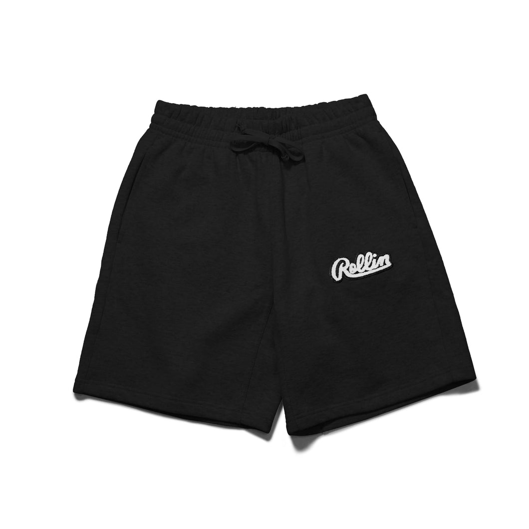 Rollin “ Clear Chenille Patch ” Heavy Fleece Shorts (Black)