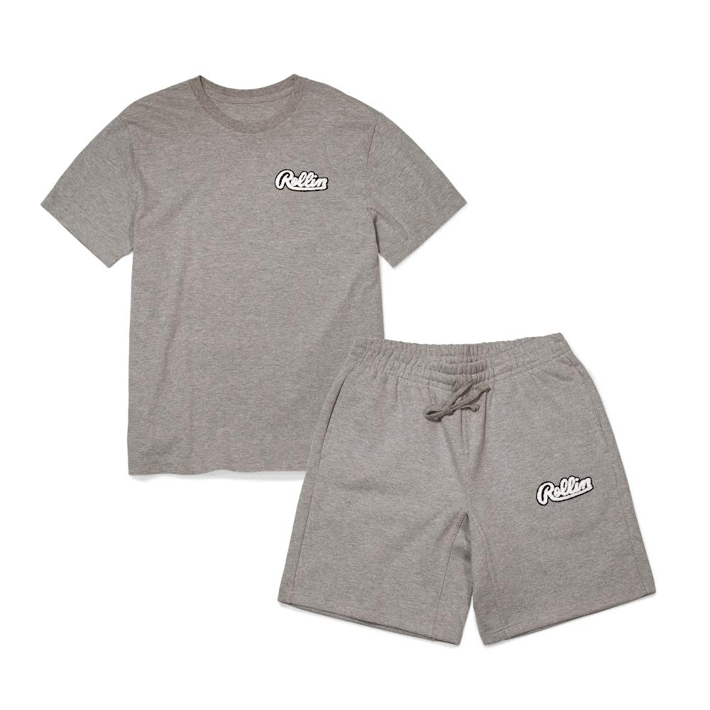 Rollin” OG Chenille Tee and Shorts Heather Grey Shirt and Shorts